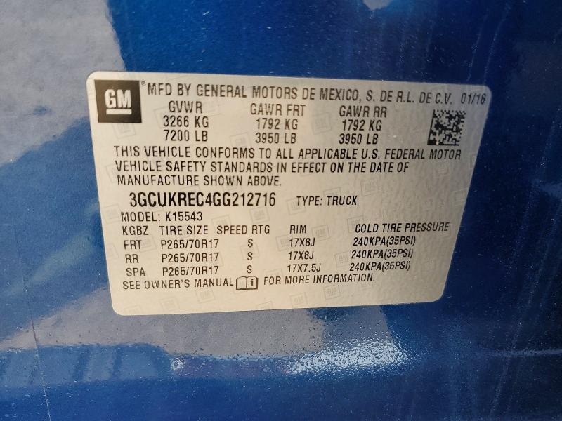 56144146 :رقم المزاد ، 3GCUKREC4GG212716 vin ، 2016 Chevrolet Silverado مزاد بيع