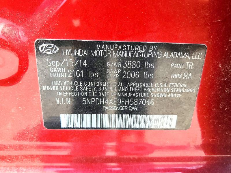 2015 Hyundai Elantra მანქანა იყიდება აუქციონზე, vin: 5NPDH4AE9FH587046, აუქციონის ნომერი: 58091866