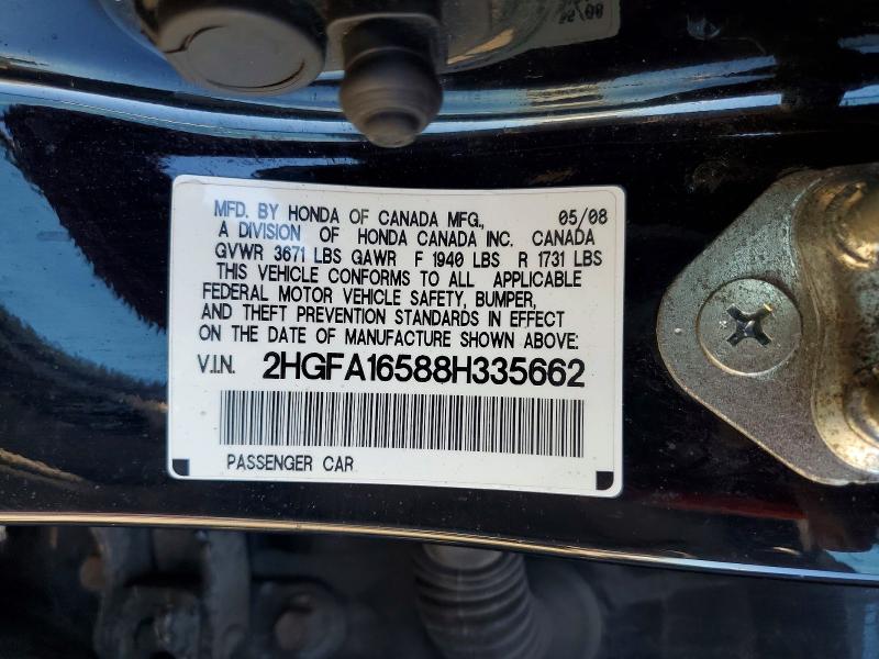 2008 Honda Civic მანქანა იყიდება აუქციონზე, vin: 2HGFA16588H335662, აუქციონის ნომერი: 58551416