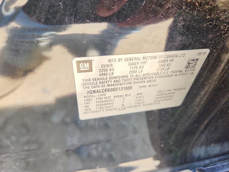 2016 Chevrolet Equinox მანქანა იყიდება აუქციონზე, vin: 2GNALCEK8G6131886, აუქციონის ნომერი: 56452456