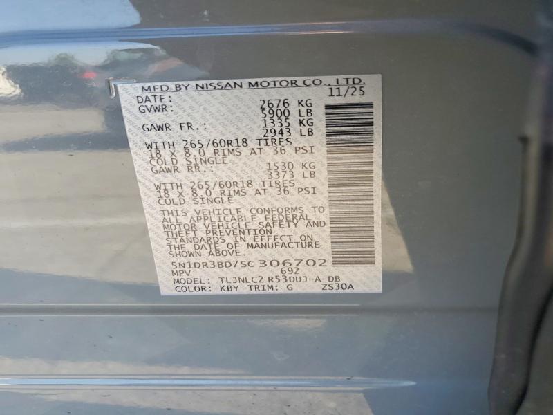 2025 Nissan Pathfinder მანქანა იყიდება აუქციონზე, vin: 5N1DR3BD7SC306702, აუქციონის ნომერი: 56132056