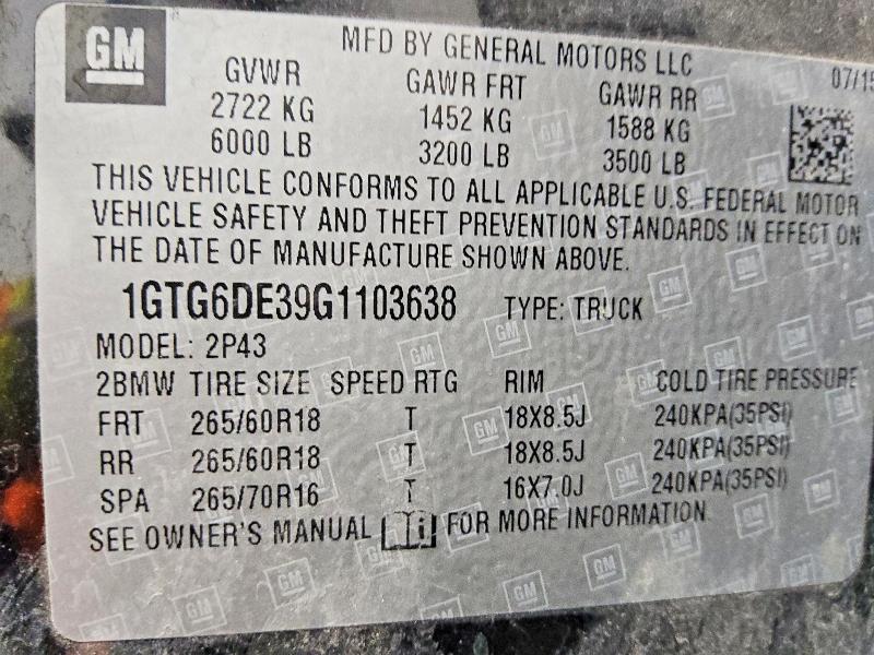 Aukcja sprzedaży 2016 Gmc Canyon, vin: 1GTG6DE39G1103638, numer aukcji: 57939256