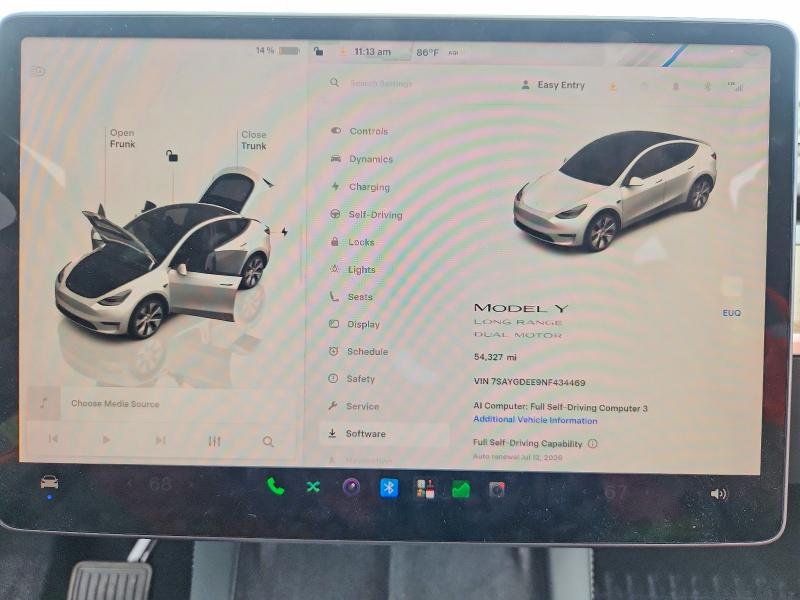 58070266 :رقم المزاد ، 7SAYGDEE9NF434469 vin ، 2022 Tesla Model Y مزاد بيع