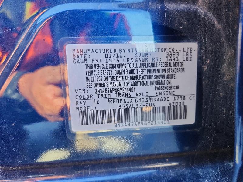 Продажа на аукционе авто 2016 Nissan Sentra, vin: 3N1AB7AP4GY214401, номер лота: 56064096