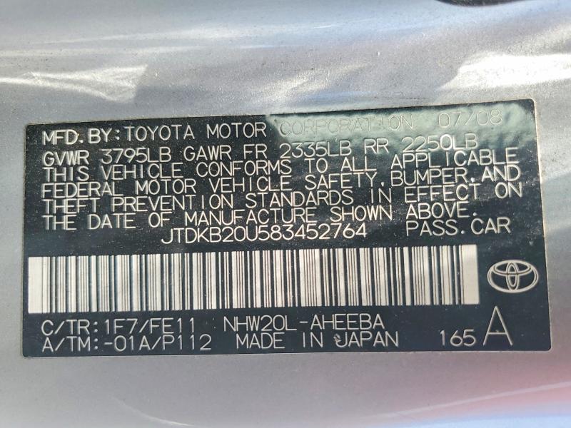 Aukcja sprzedaży 2008 Toyota Prius, vin: JTDKB20U583452764, numer aukcji: 56849276