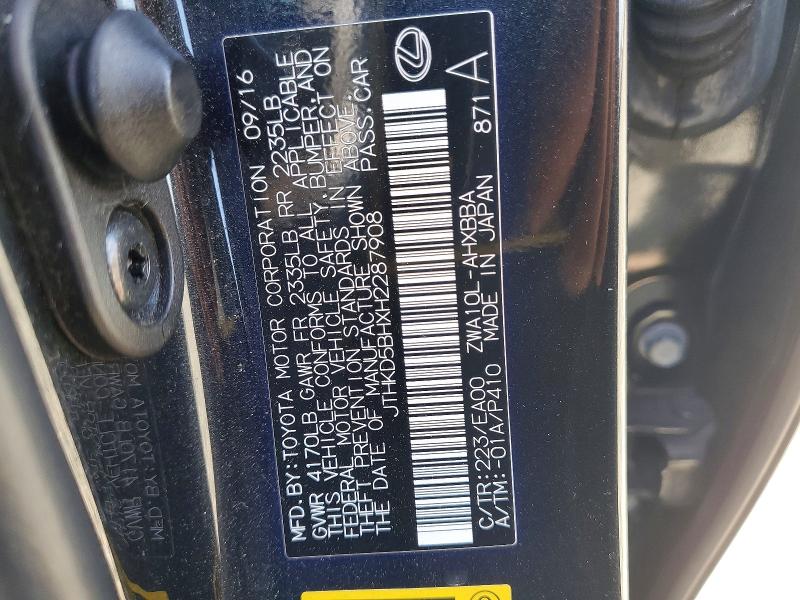 Aukcja sprzedaży 2017 Lexus Ct, vin: JTHKD5BHXH2287908, numer aukcji: 57721576