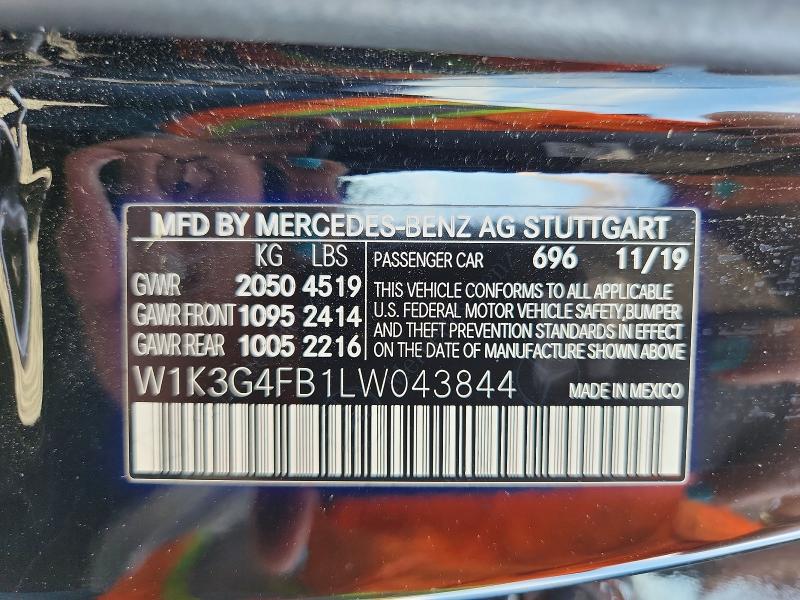 55744856 :رقم المزاد ، W1K3G4FB1LW043844 vin ، 2020 Mercedes-benz A مزاد بيع