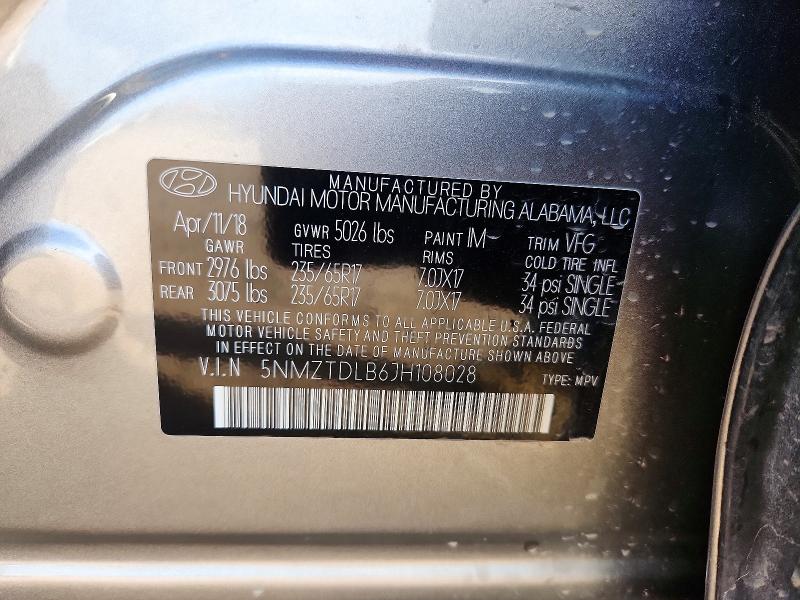 2018 Hyundai Santa Fe Sport მანქანა იყიდება აუქციონზე, vin: 5NMZTDLB6JH108028, აუქციონის ნომერი: 57255996