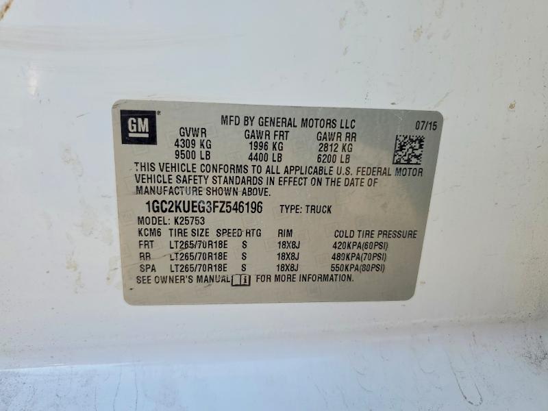 Продаж на аукціоні авто 2015 Chevrolet Silverado, vin: 1GC2KUEG3FZ546196, номер лоту: 57956986