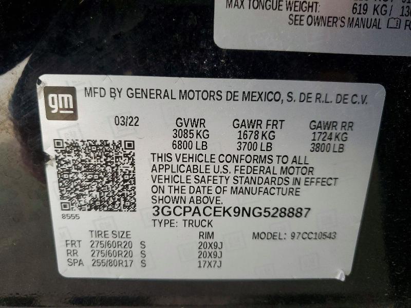 Aukcja sprzedaży 2022 Chevrolet Silverado, vin: 3GCPACEK9NG528887, numer aukcji: 57633566