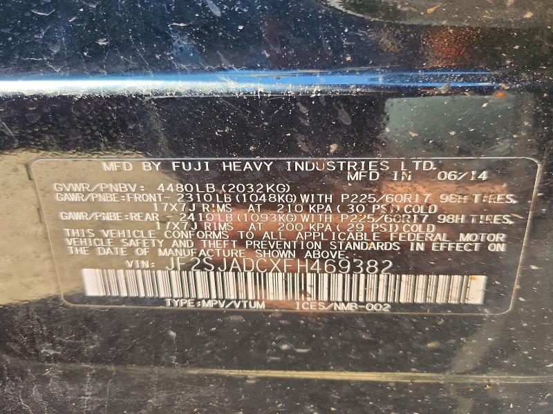 2015 Subaru Forester მანქანა იყიდება აუქციონზე, vin: JF2SJADCXFH469382, აუქციონის ნომერი: 57229136