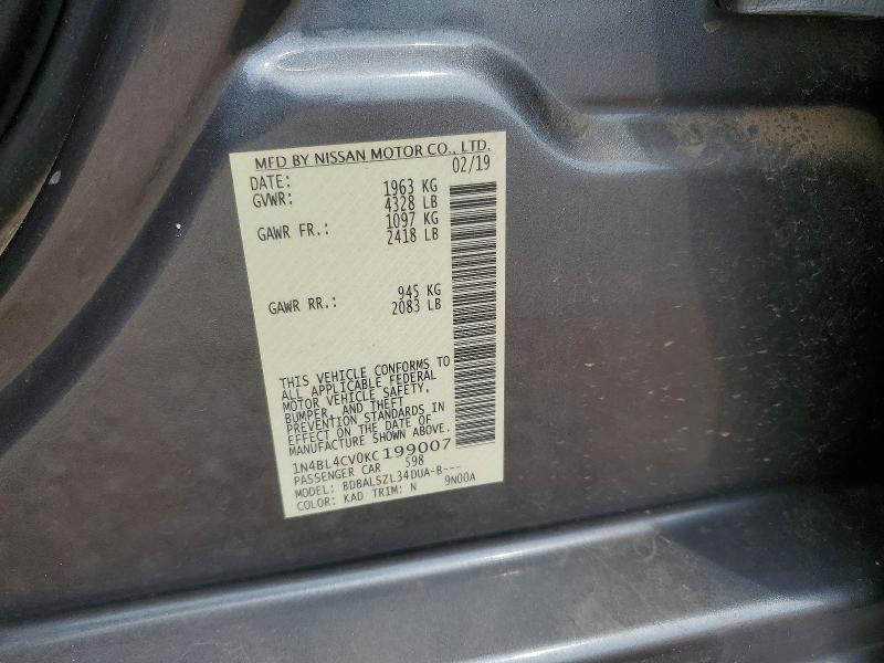 Продаж на аукціоні авто 2019 Nissan Altima, vin: 1N4BL4CV0KC199007, номер лоту: 55812696