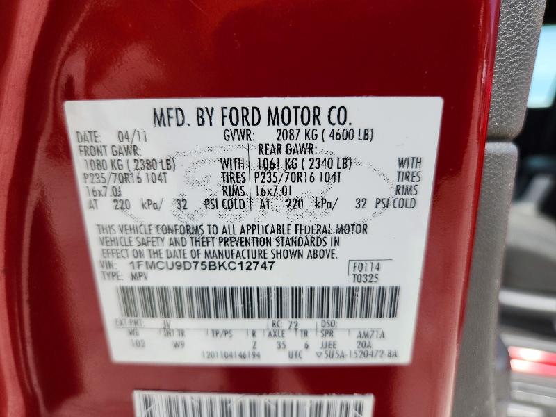 2011 Ford Escape მანქანა იყიდება აუქციონზე, vin: 1FMCU9D75BKC12747, აუქციონის ნომერი: 55886396