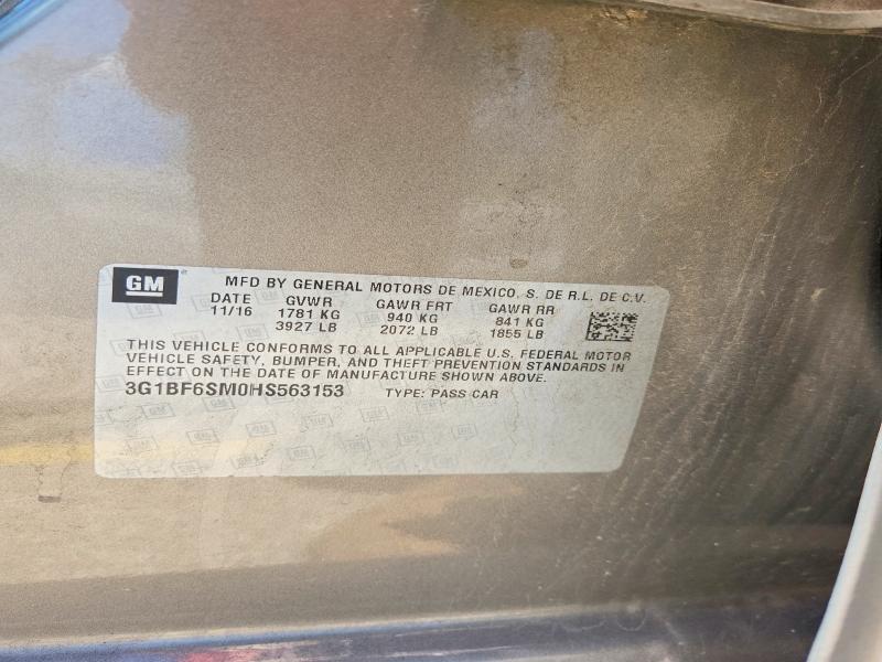 58720286 :رقم المزاد ، 3G1BF6SM0HS563153 vin ، 2017 Chevrolet Cruze مزاد بيع