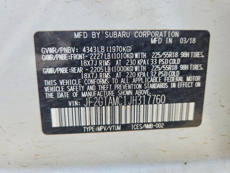 Продаж на аукціоні авто 2018 Subaru Crosstrek, vin: JF2GTAMC1JH317760, номер лоту: 57585366