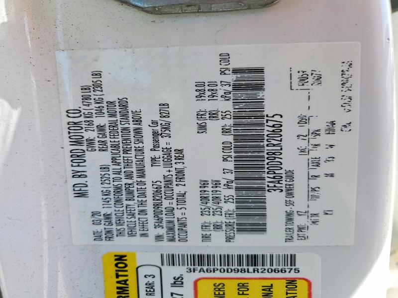 55797636 :رقم المزاد ، 3FA6P0D98LR206675 vin ، 2020 Ford Fusion مزاد بيع
