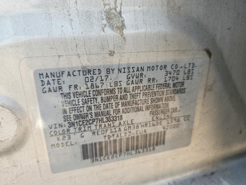 2017 Nissan Versa Note მანქანა იყიდება აუქციონზე, vin: 3N1CE2CP7HL363318, აუქციონის ნომერი: 57040526