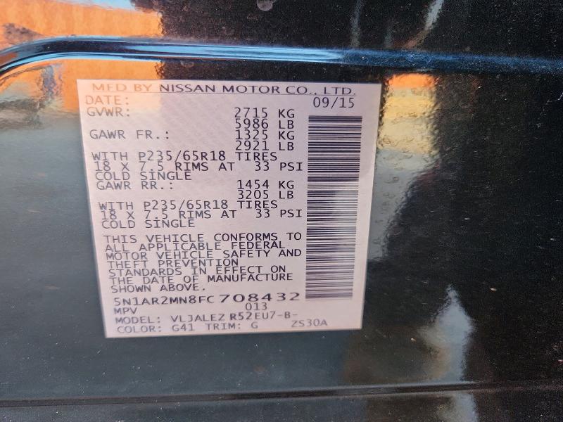 Aukcja sprzedaży 2015 Nissan Pathfinder, vin: 5N1AR2MN8FC708432, numer aukcji: 85616085