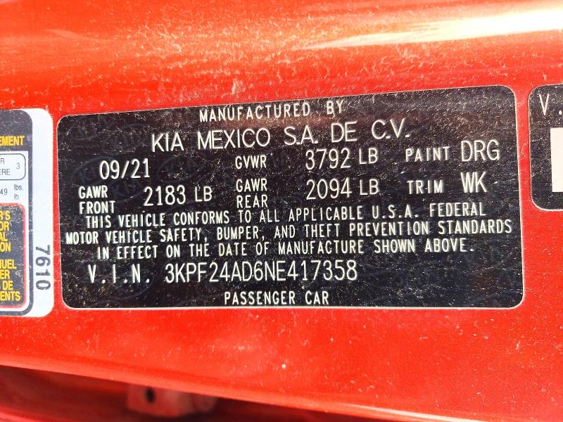 Продаж на аукціоні авто 2022 Kia Forte, vin: 3KPF24AD6NE417358, номер лоту: 55465516