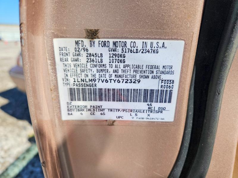 1996 Lincoln Continental მანქანა იყიდება აუქციონზე, vin: 1LNLM97V6TY672329, აუქციონის ნომერი: 57441646