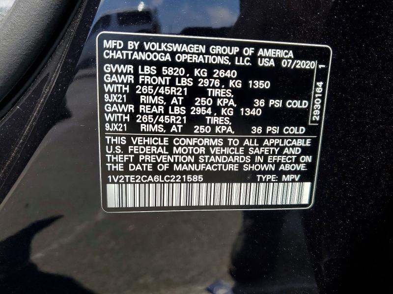 2020 Volkswagen Atlas Cross Sport მანქანა იყიდება აუქციონზე, vin: 1V2TE2CA6LC221585, აუქციონის ნომერი: 57921886