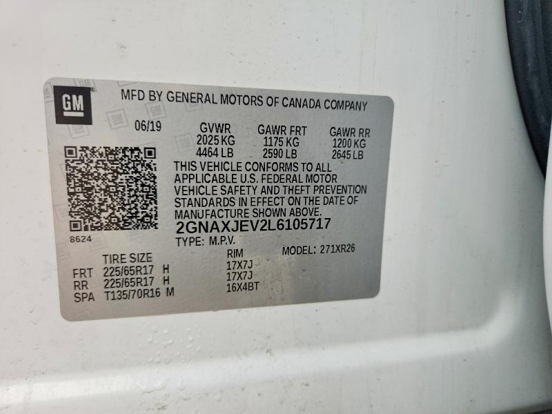Продажа на аукционе авто 2020 Chevrolet Equinox, vin: 2GNAXJEV2L6105717, номер лота: 59051956