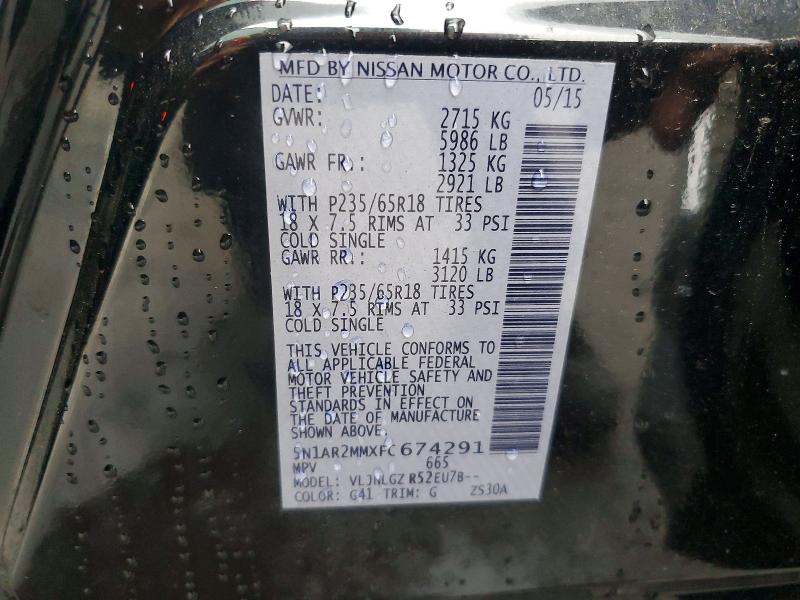 2015 Nissan Pathfinder მანქანა იყიდება აუქციონზე, vin: 5N1AR2MMXFC674291, აუქციონის ნომერი: 57183976