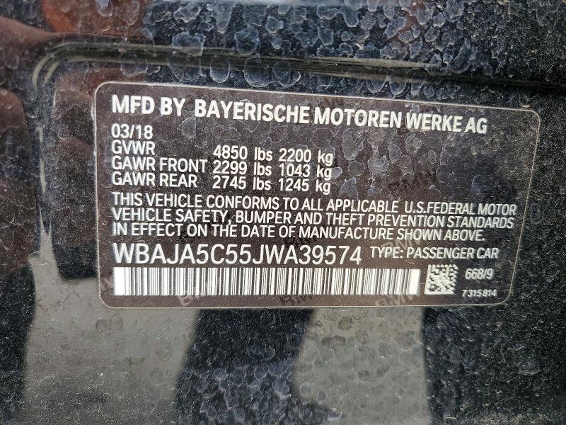 58880366 :رقم المزاد ، WBAJA5C55JWA39574 vin ، 2018 Bmw 530 مزاد بيع