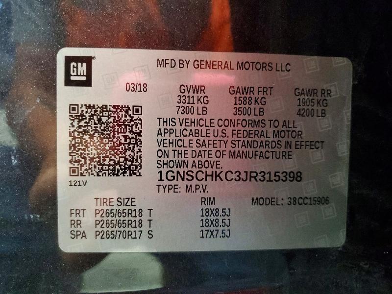 Продажа на аукционе авто 2018 Chevrolet Suburban, vin: 1GNSCHKC3JR315398, номер лота: 58998216
