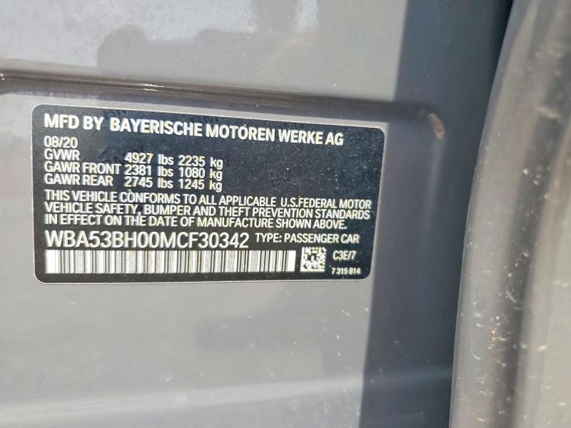 57880316 :رقم المزاد ، WBA53BH00MCF30342 vin ، 2021 Bmw 530 مزاد بيع