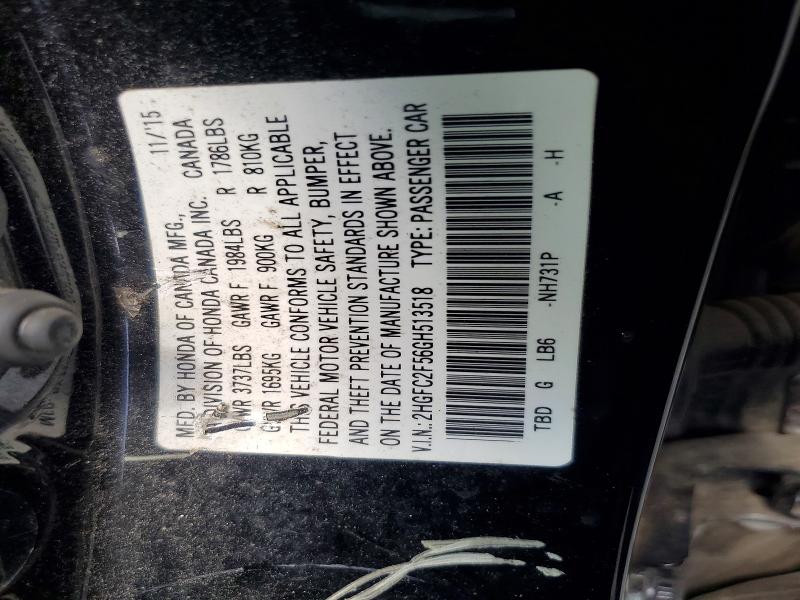 Aukcja sprzedaży 2016 Honda Civic, vin: 2HGFC2F56GH513518, numer aukcji: 56022156