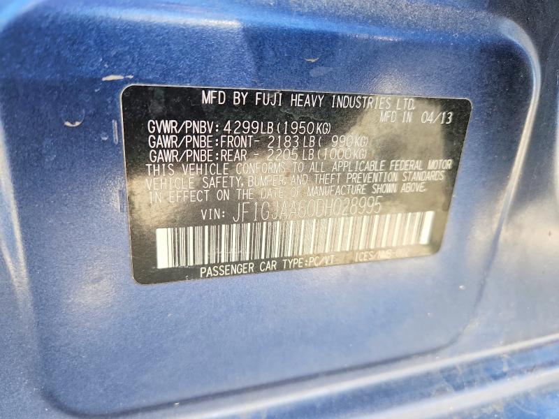 2013 Subaru Impreza მანქანა იყიდება აუქციონზე, vin: JF1GJAA60DH028995, აუქციონის ნომერი: 58041256