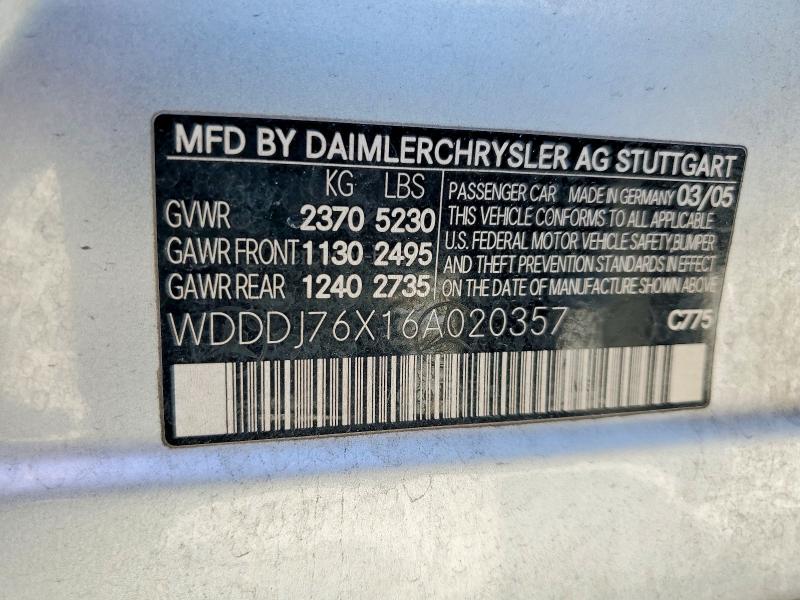 Aukcja sprzedaży 2006 Mercedes-benz Cls, vin: WDDDJ76X16A020357, numer aukcji: 58263356