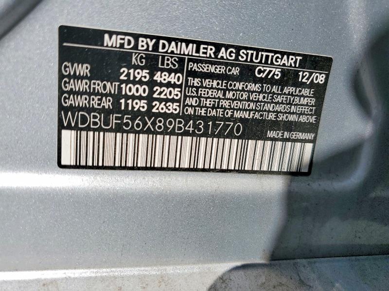 2009 Mercedes-benz E მანქანა იყიდება აუქციონზე, vin: WDBUF56X89B431770, აუქციონის ნომერი: 59184046