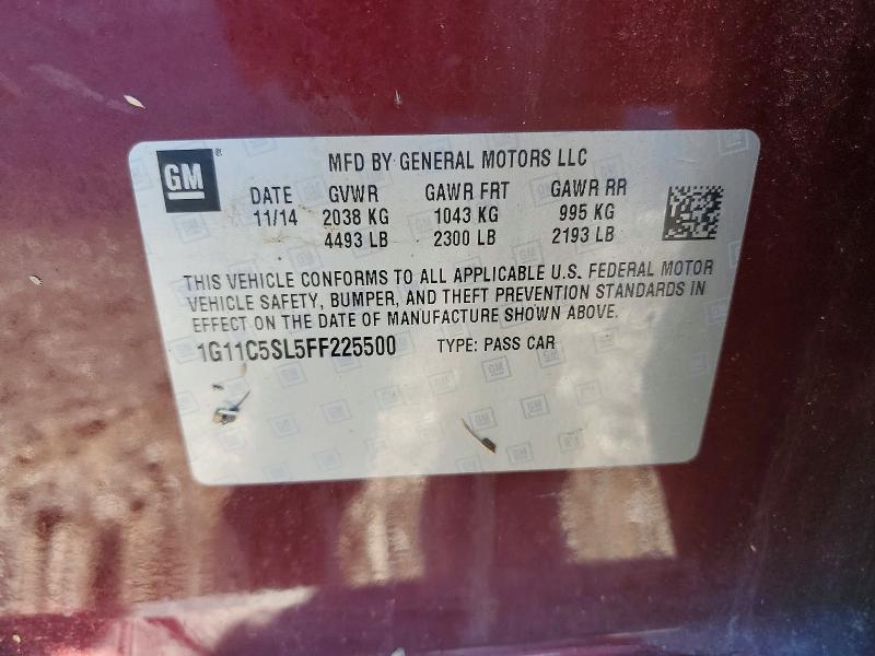 2015 Chevrolet Malibu მანქანა იყიდება აუქციონზე, vin: 1G11C5SL5FF225500, აუქციონის ნომერი: 56221376
