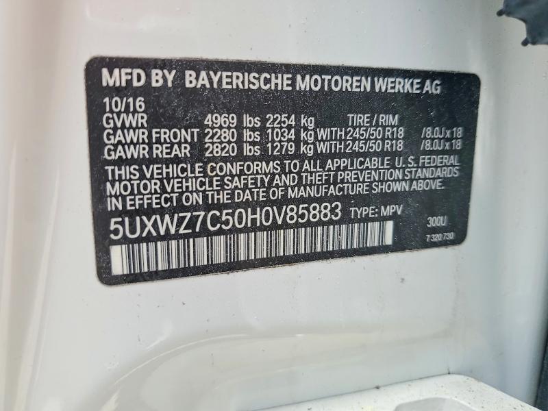 Aukcja sprzedaży 2017 Bmw X3, vin: 5UXWZ7C50H0V85883, numer aukcji: 57159566