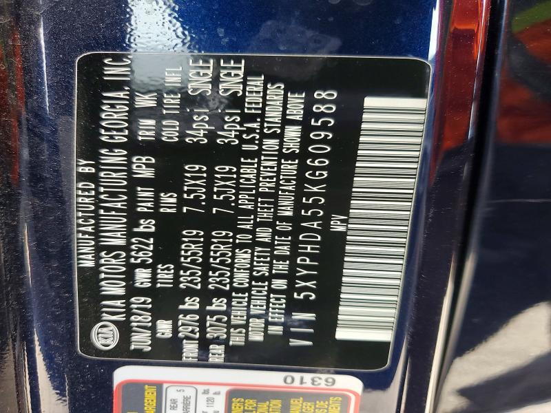 57312546 :رقم المزاد ، 5XYPHDA55KG609588 vin ، 2019 Kia Sorento مزاد بيع