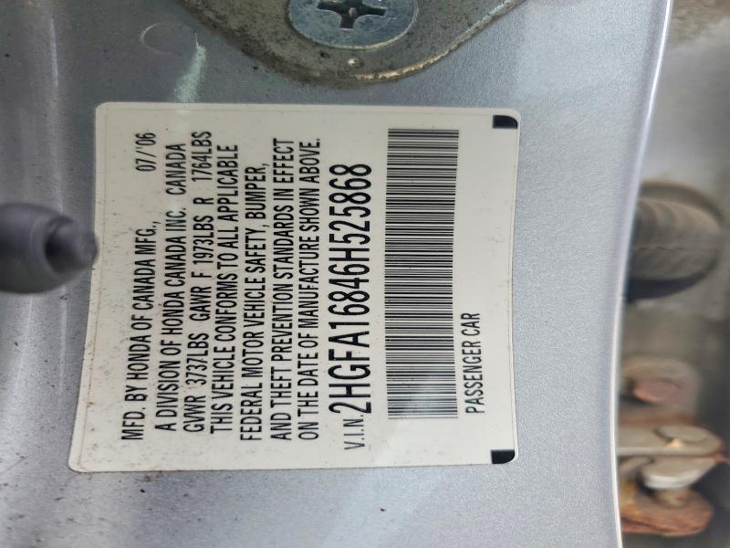 55386396 :رقم المزاد ، 2HGFA16846H525868 vin ، 2006 Honda Civic مزاد بيع