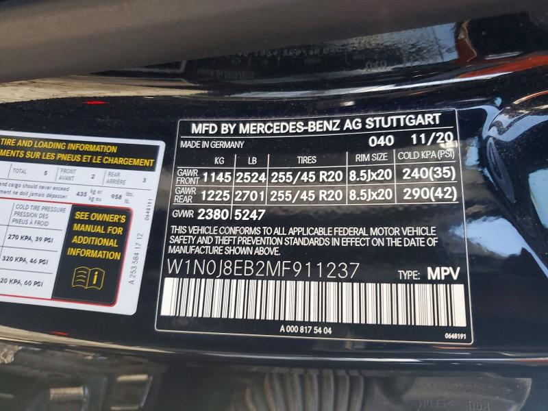 2021 Mercedes-benz Glc Coupe მანქანა იყიდება აუქციონზე, vin: W1N0J8EB2MF911237, აუქციონის ნომერი: 58706426