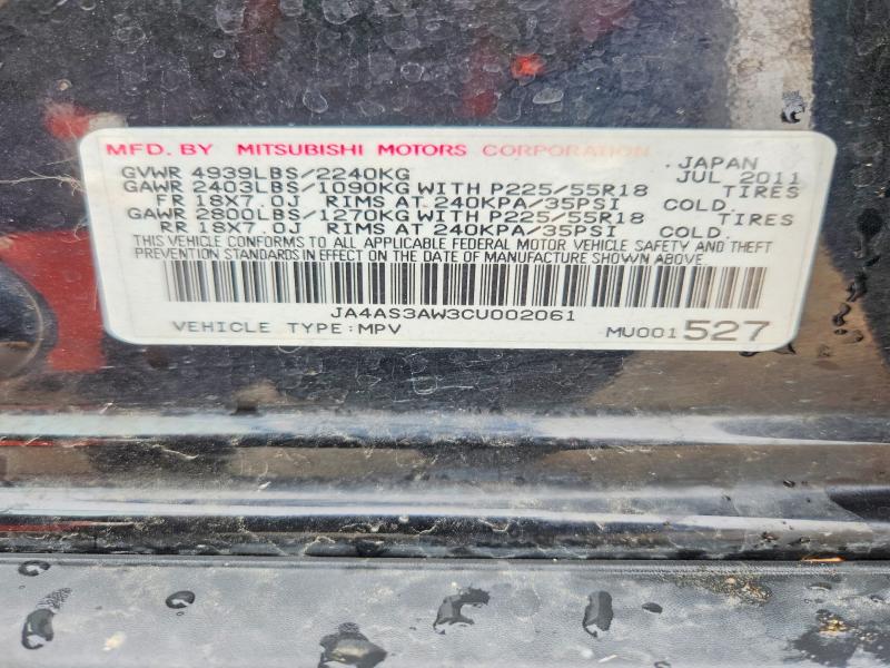 2012 Mitsubishi Outlander მანქანა იყიდება აუქციონზე, vin: JA4AS3AW3CU002061, აუქციონის ნომერი: 58075636