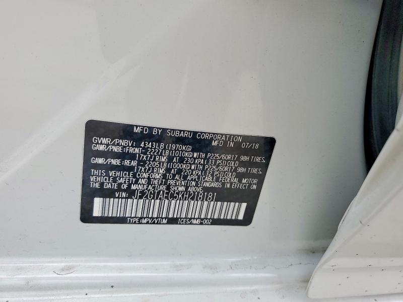 Продаж на аукціоні авто 2019 Subaru Crosstrek, vin: JF2GTAEC5KH218181, номер лоту: 58693136