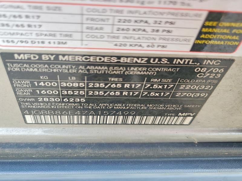 58115446 :رقم المزاد ، 4JGBB86E47A157499 vin ، 2007 Mercedes-benz Ml مزاد بيع