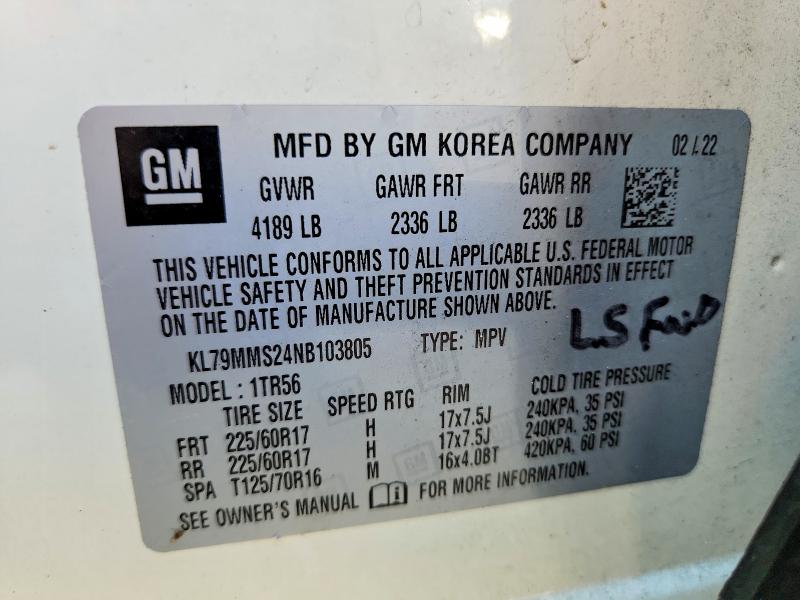 57582416 :رقم المزاد ، KL79MMS24NB103805 vin ، 2022 Chevrolet Trailblazer مزاد بيع