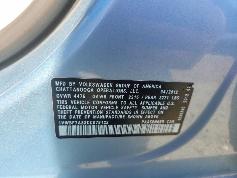 Aukcja sprzedaży 2012 Volkswagen Passat, vin: 1VWBP7A33CC079122, numer aukcji: 56825726