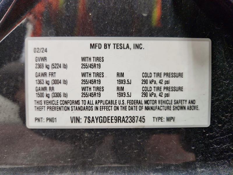 Продажа на аукционе авто 2024 Tesla Model Y, vin: 7SAYGDEE9RA238745, номер лота: 56137936