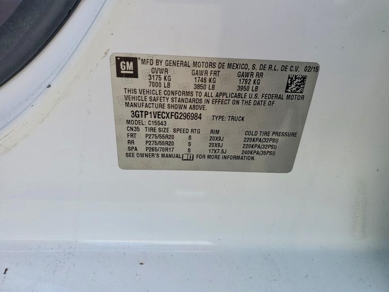 57859796 :رقم المزاد ، 3GTP1VECXFG296984 vin ، 2015 Gmc Sierra مزاد بيع