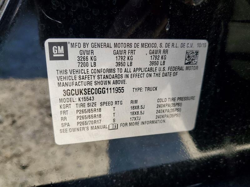 Продаж на аукціоні авто 2016 Chevrolet Silverado, vin: 3GCUKSEC0GG111955, номер лоту: 58072896