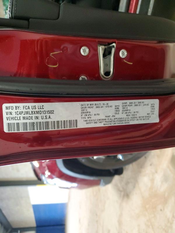 58385936 :رقم المزاد ، 1C4PJMLBXMD131502 vin ، 2021 Jeep Cherokee مزاد بيع