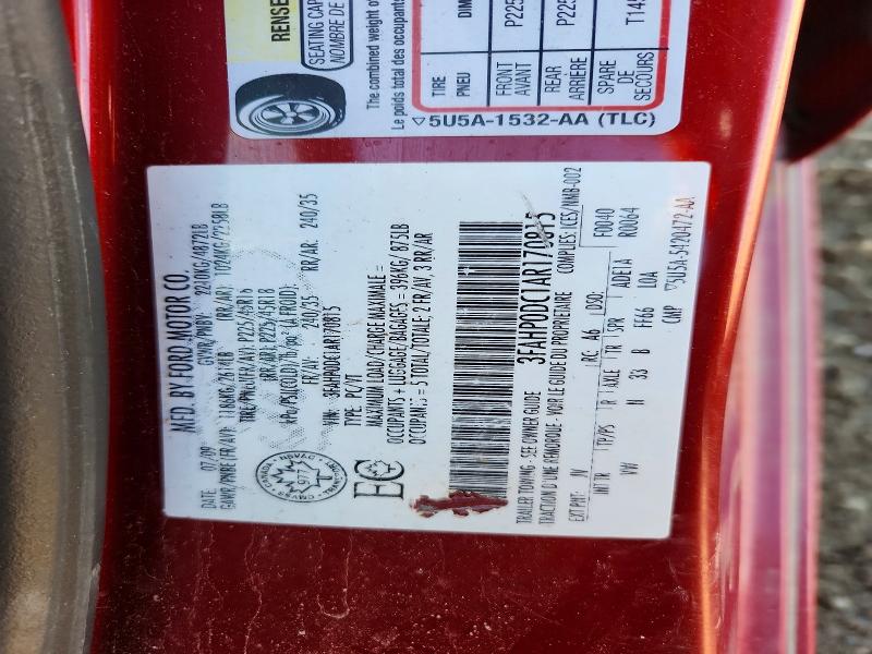 Продажа на аукционе авто 2010 Ford Fusion, vin: 3FAHP0DC1AR170815, номер лота: 58092136