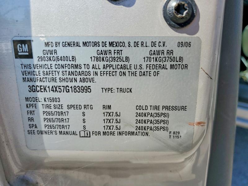2007 Chevrolet Silverado მანქანა იყიდება აუქციონზე, vin: 3GCEK14X57G183995, აუქციონის ნომერი: 55863606